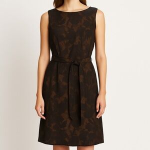 Talbots Bronze & Black Floral Brocade Fit & Flare Dress | Size 12